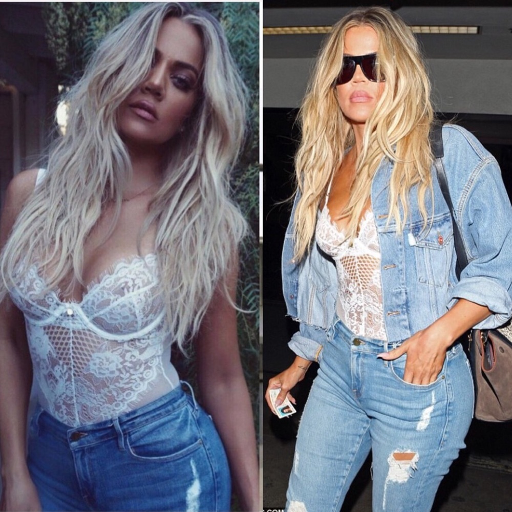 SOLD ⛔️ Khloe Kardashian White Lace Bodysuit